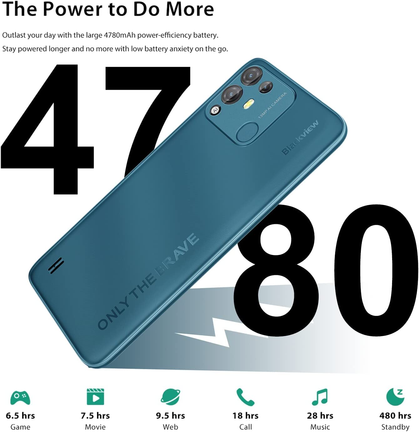 Blackview Unlocked Smartphones， A55 Pro， 4G Dual SIM Unlocked Cell Phones Android 11， 4GB RAM 64GB ROM，6.528" HD+，Face ID+Fingerprint Unlock，4780mAh High Capacity Battery，13MP+5MP，T-Mobile Phone，Blue - Image 3